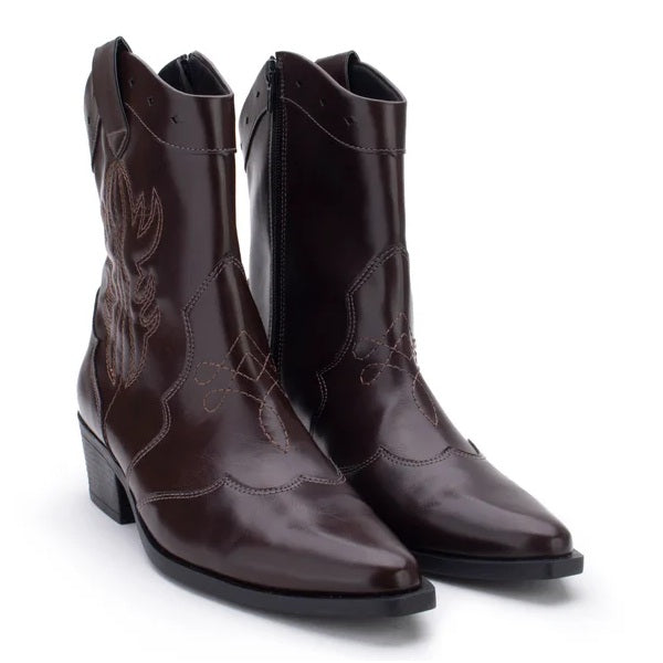 Bota Cano Médio Country Detalhe Bordado Rocha